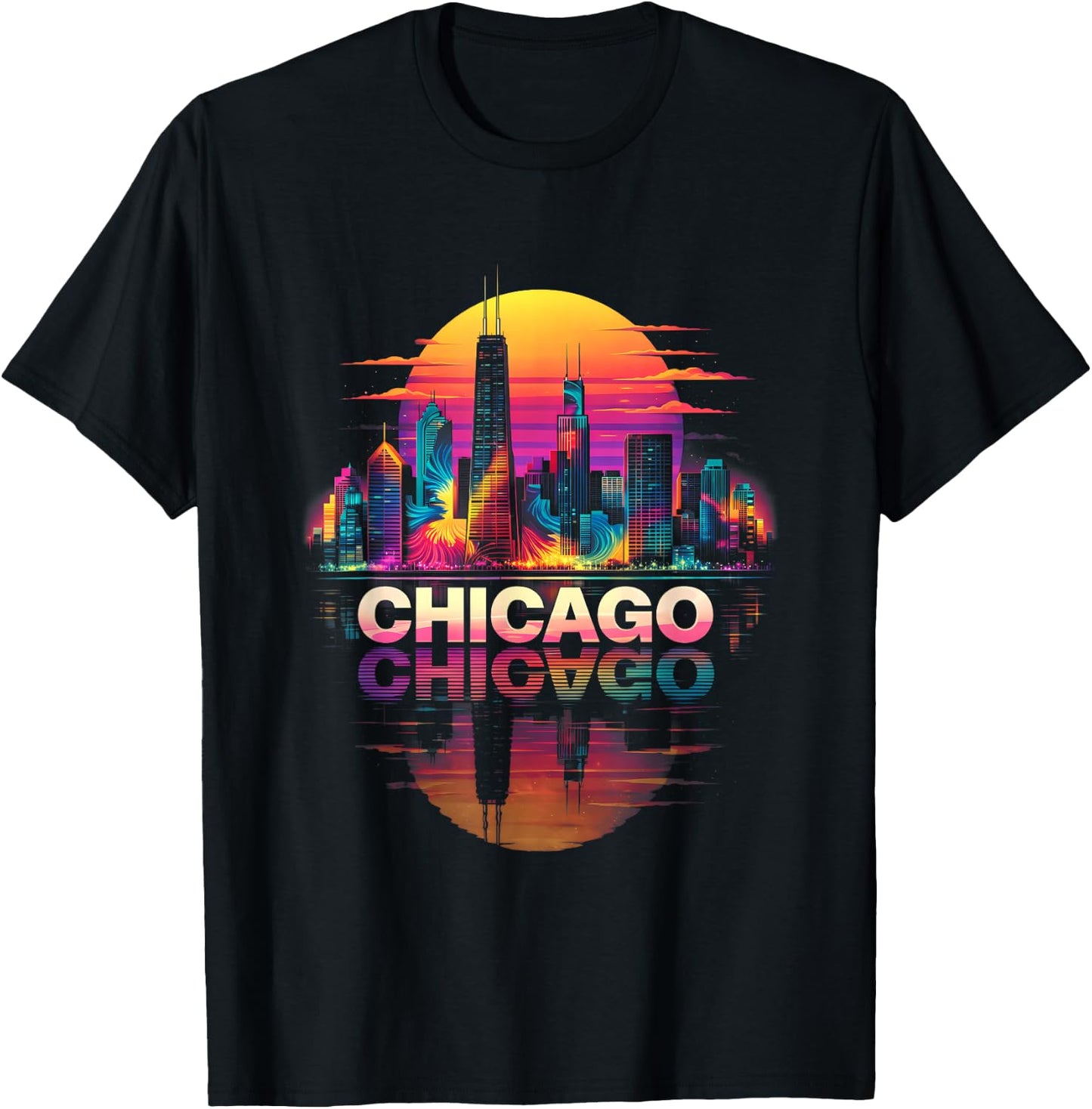I Love Chicago Skyline Chicago City Tie Dye Souvenir Chicago T-Shirt - T-Shirt | Black