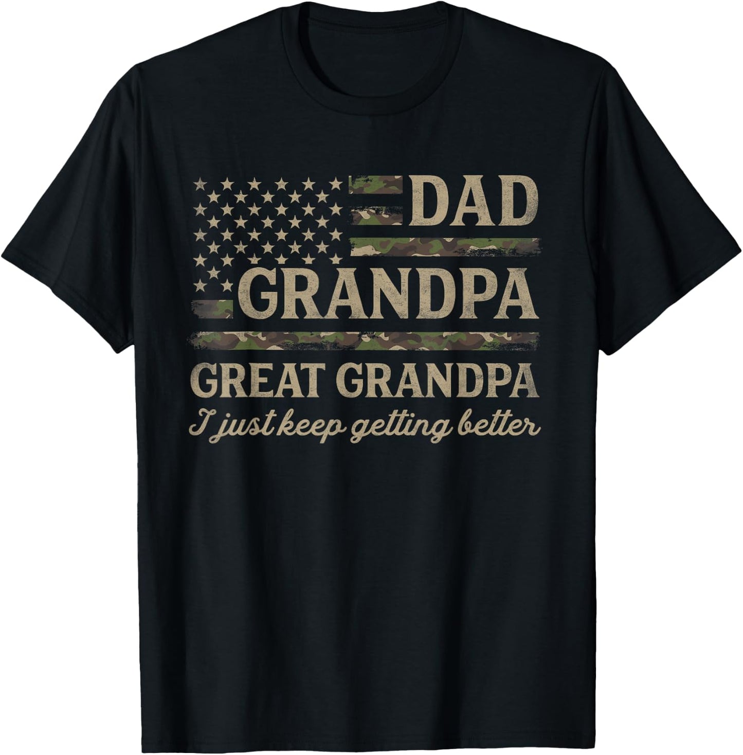 Dad Grandpa Great Grandpa Camo USA Flag Fathers Day Pops T-Shirt - T-Shirt | Black