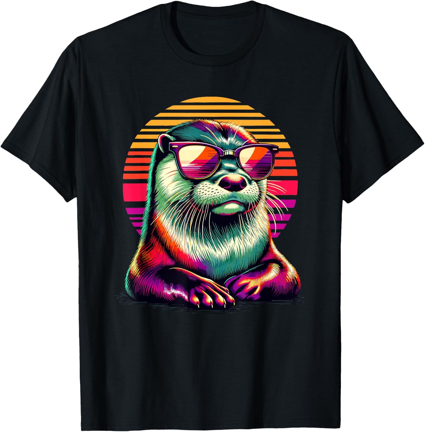 Colorful Pop Art Sunglasses Otter Sea Otters T-Shirt - T-Shirt | Black