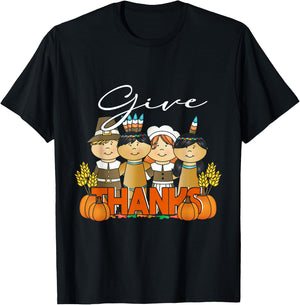 Thanksgiving Pilgrim Indian Give Thanks Pumpkin T-Shirt - T-Shirt | Black