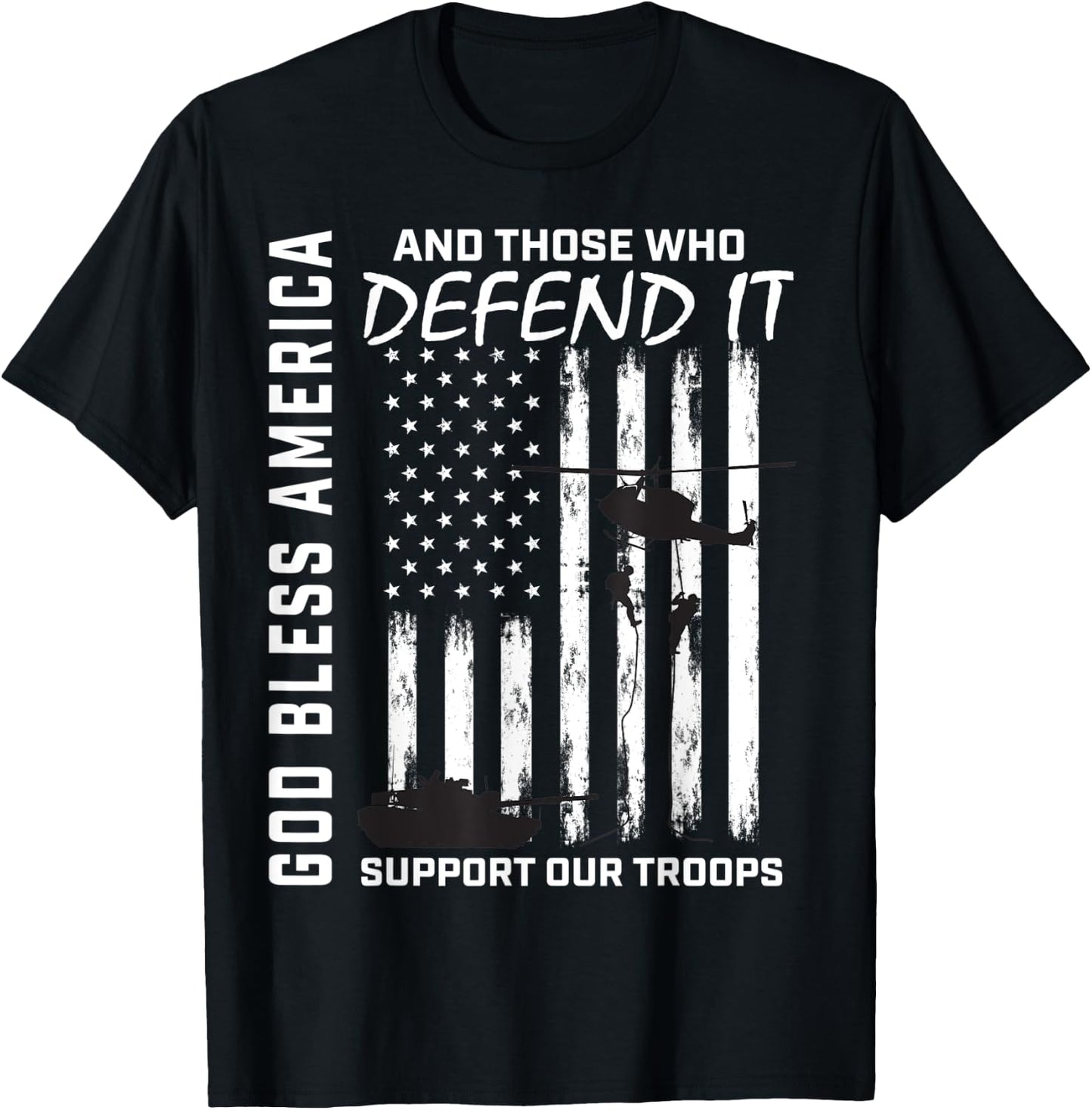 God Bless America Support Our Troops Veterans American Flag T-Shirt - T-Shirt | Black