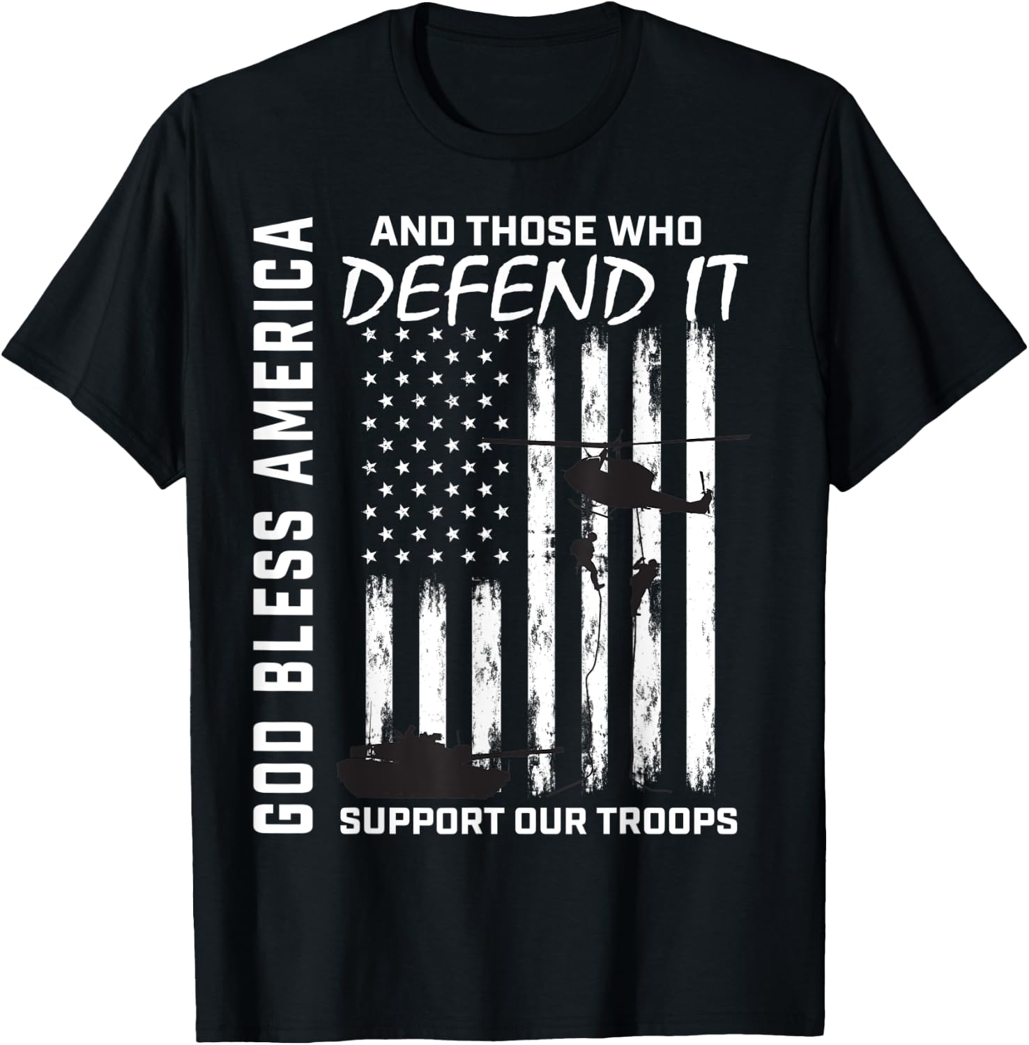 God Bless America Support Our Troops Veterans American Flag T-Shirt - T-Shirt | Black