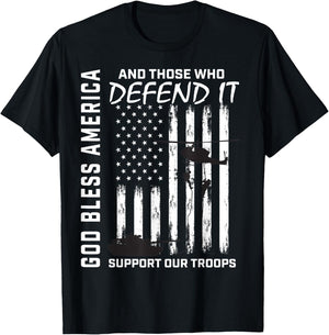 God Bless America Support Our Troops Veterans American Flag T-Shirt - T-Shirt | Black