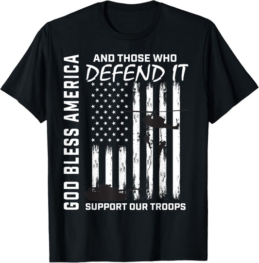 God Bless America Support Our Troops Veterans American Flag T-Shirt - T-Shirt | Black