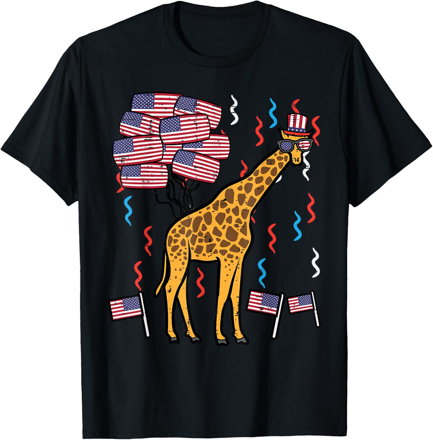 4th Of July Giraffe US Flags Zoo Patriotic Boys Girls Kids T-Shirt - T-Shirt | Black
