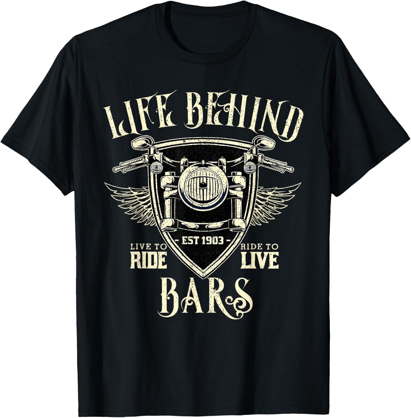 Life Behind Bars Motorcycle Rider Vintage Chopper Biker Gift T-Shirt - T-Shirt | Black