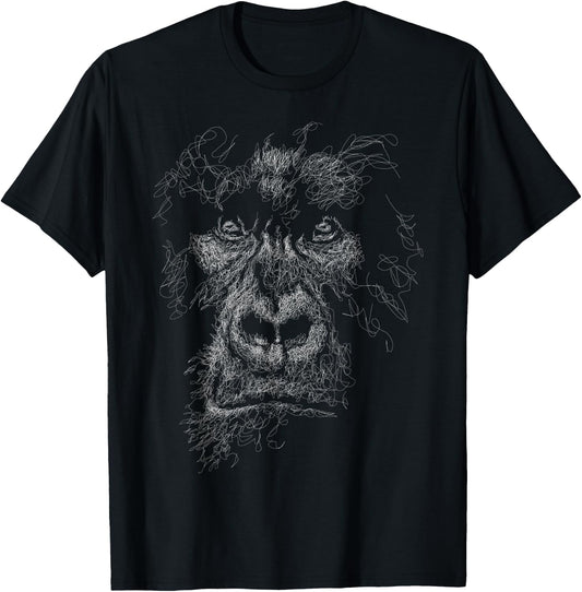 gorilla face scribble art head for lover Silverback animals T-Shirt - T-Shirt | Black