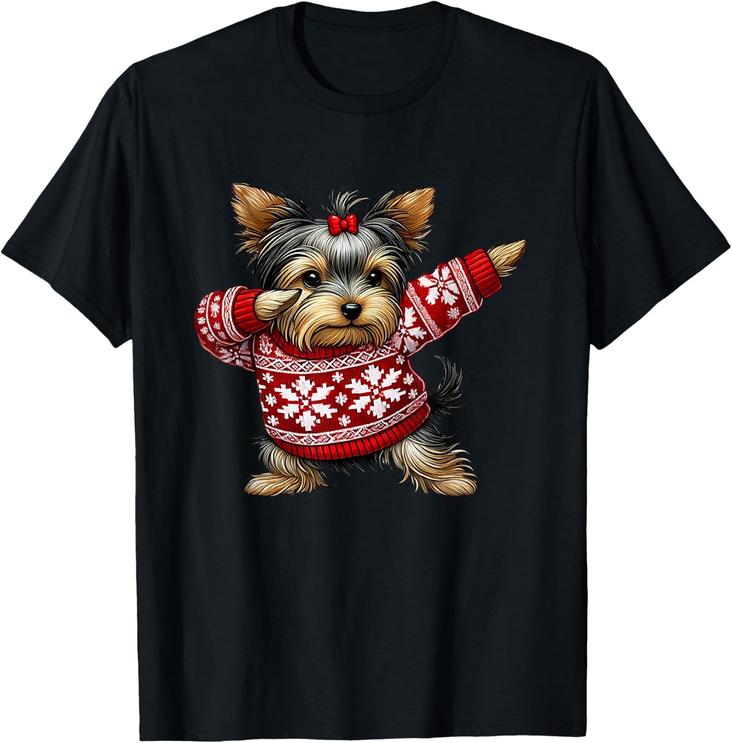 Kids, Men, Women Yorkshire Terrier Christmas Yorkie Ugly Christmas Black Short Sleeve Small T-Shirt - T-Shirt | Black