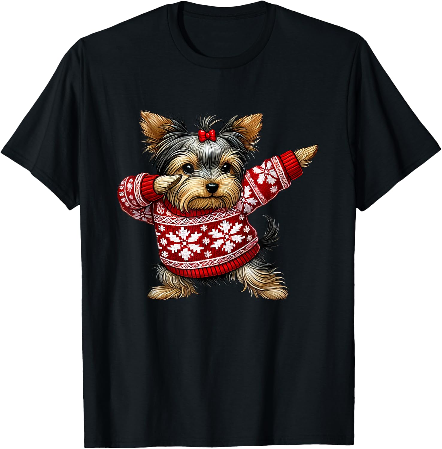 Kids, Men, Women Yorkshire Terrier Christmas Yorkie Ugly Christmas Black Short Sleeve Small T-Shirt - T-Shirt | Black