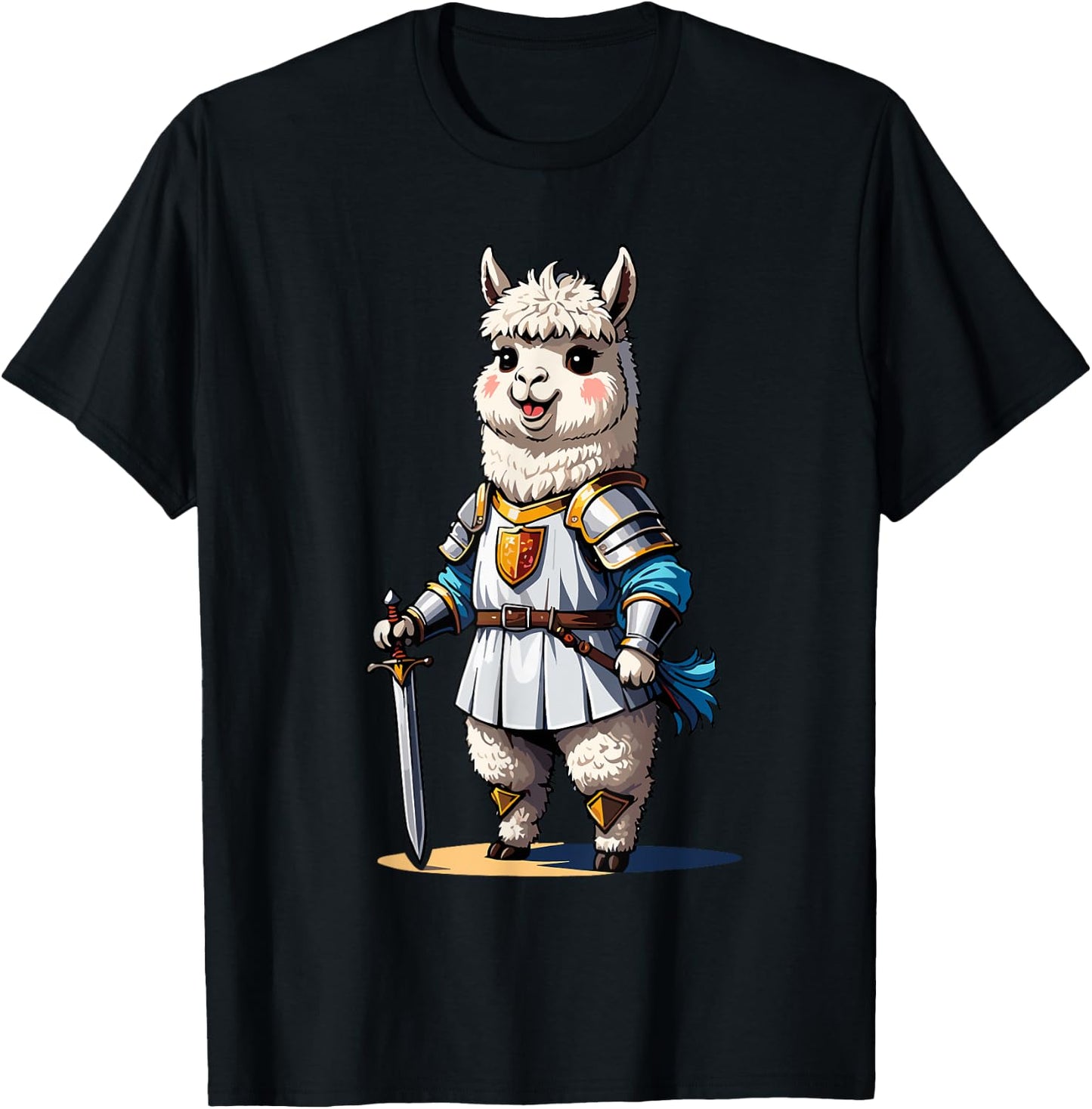 Alpaca Knight Sword and Shield Fantasy Roleplaying Gamers T-Shirt - T-Shirt | Black