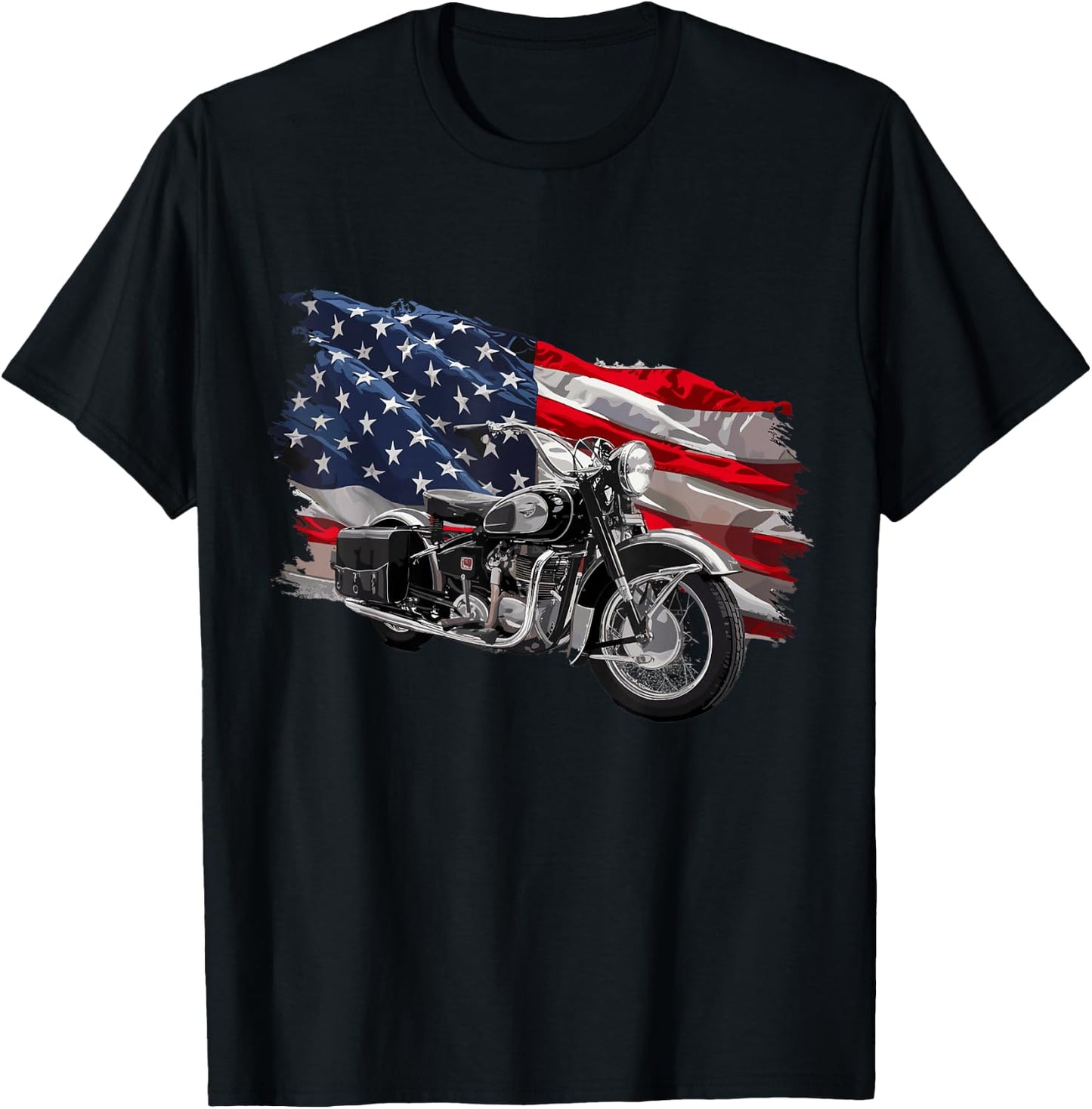 Cool Motorcycle Distressed USA American Flag Apparel T-Shirt - T-Shirt | Black