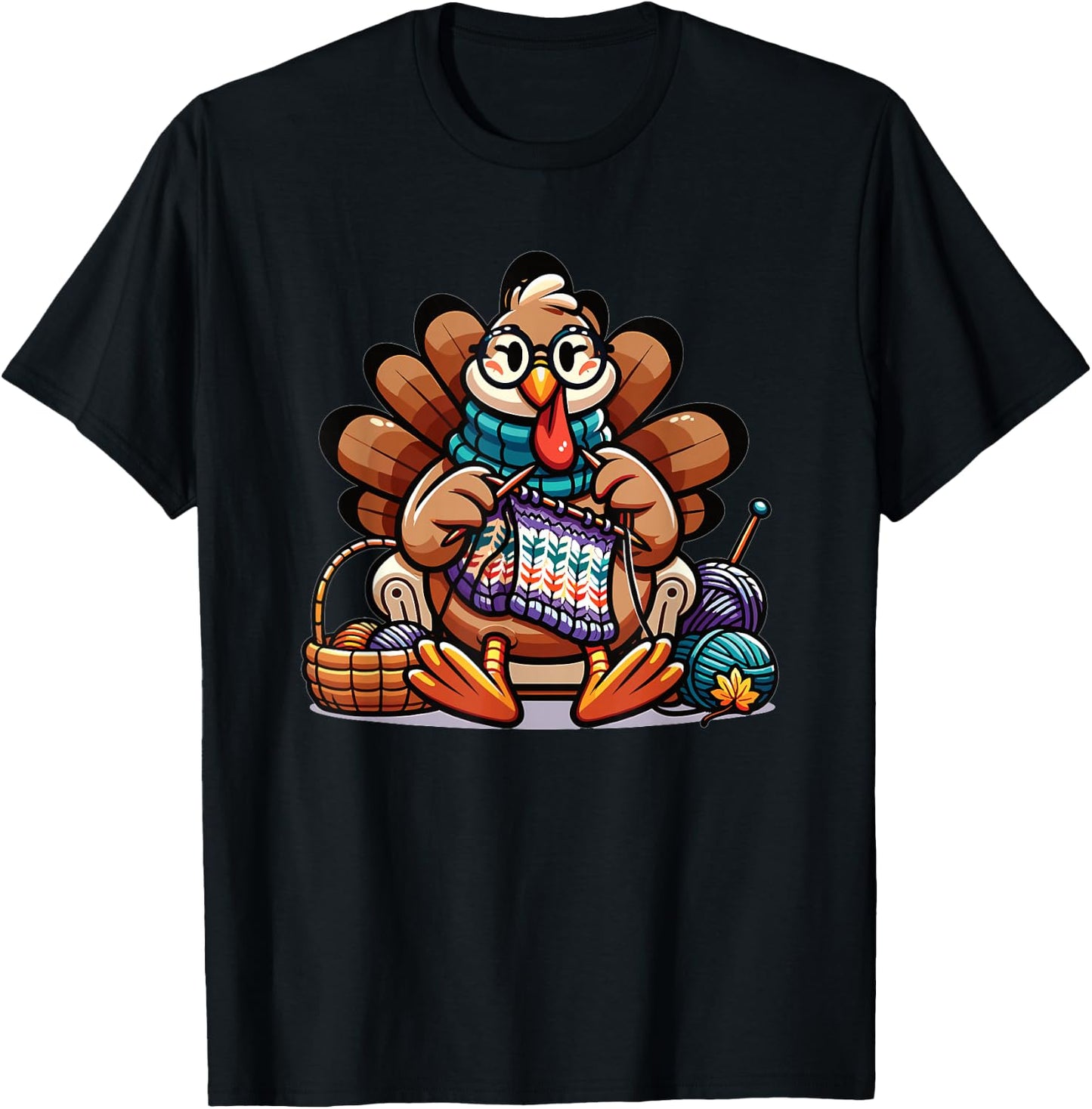 Thanksgiving Grandma Turkey Knits T-Shirt - T-Shirt | Black