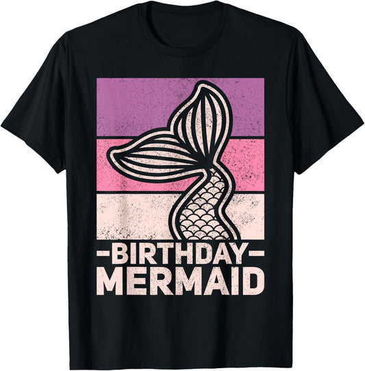Mermaid Birthday Outfit Mermaid Party Costume Bday Mermaid T-Shirt - T-Shirt | Black