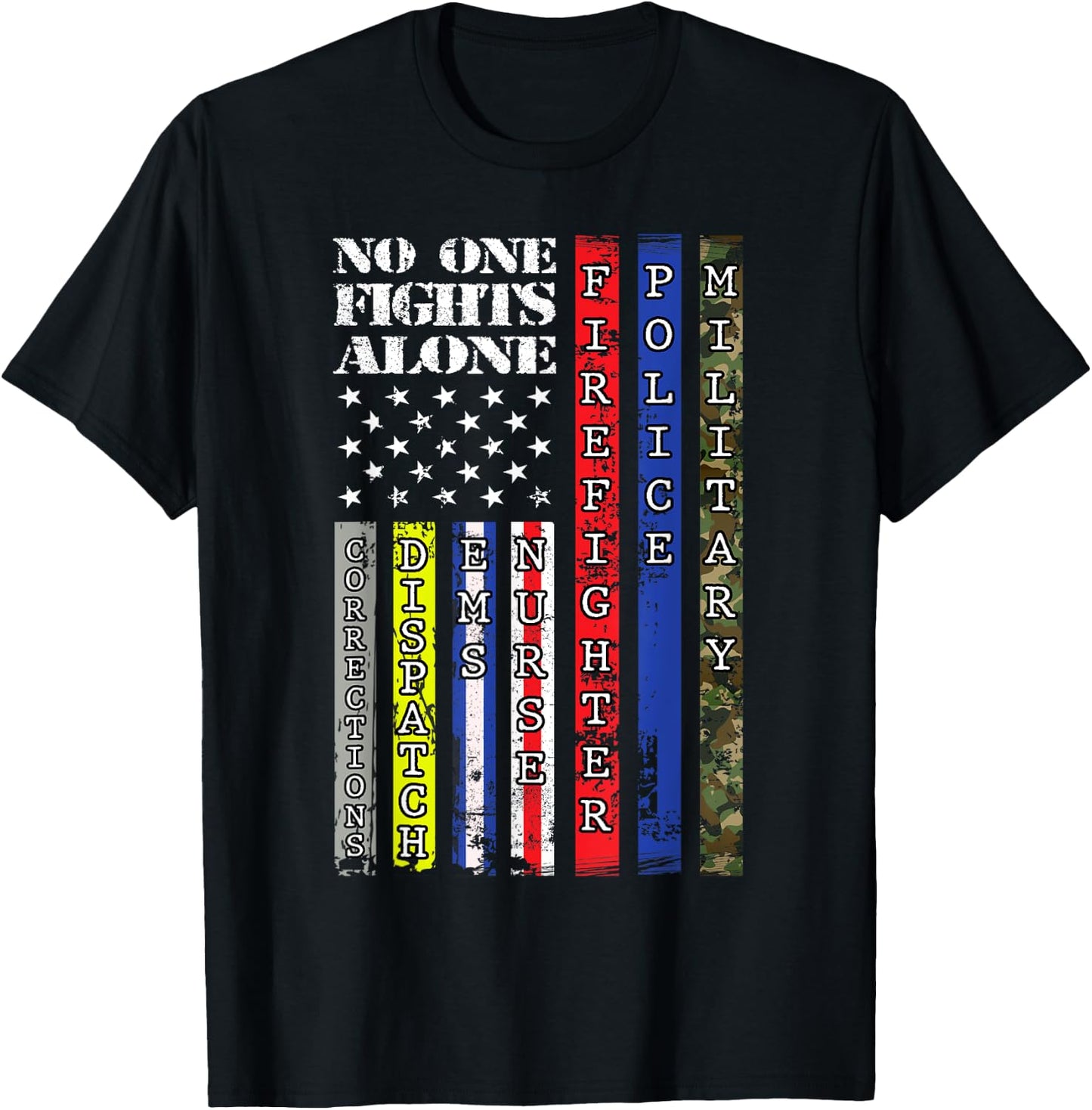 No One Military Fights Alone Patriotic USA Flag 4th of July Women Kids Men T-Shirt - T-Shirt | Black