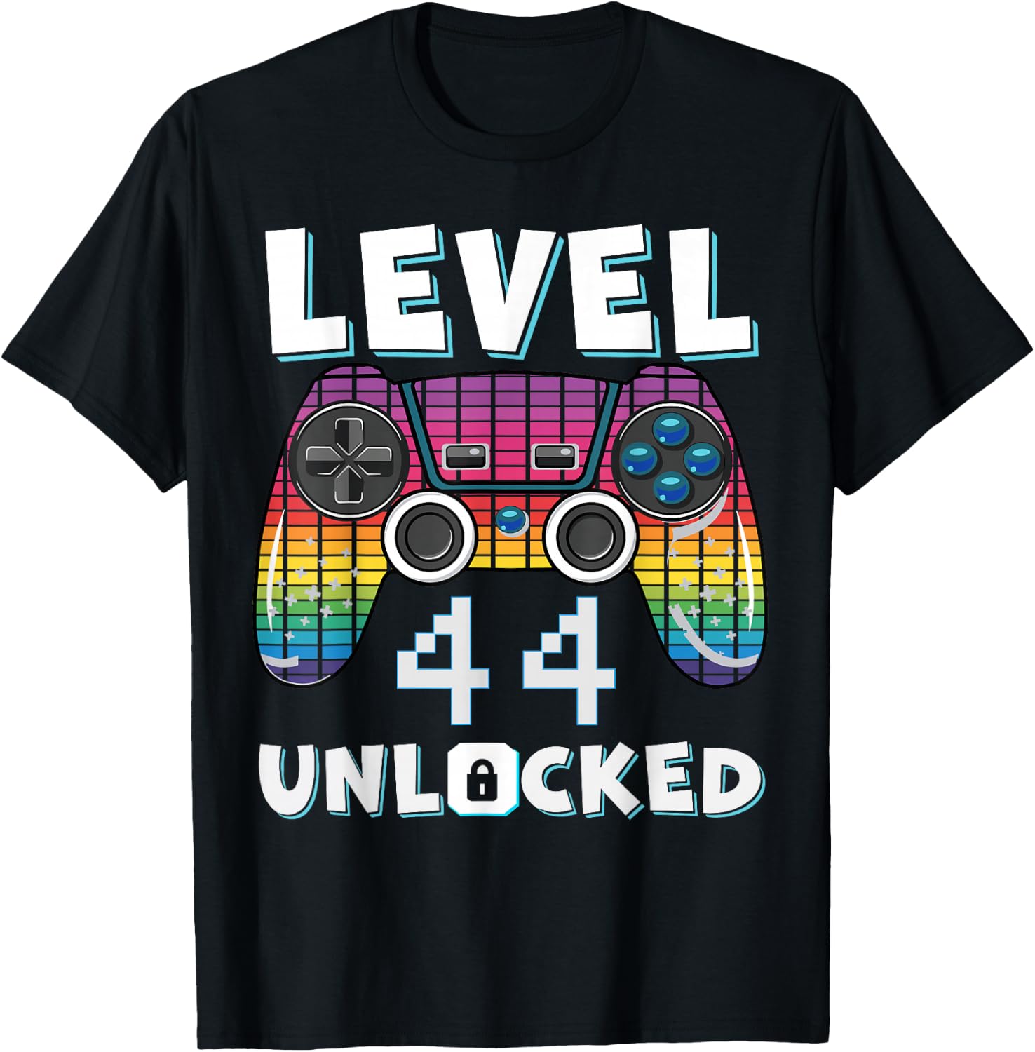 Level 44 Unlocked Funny Video Gamer 44th Birthday Gaming T-Shirt - T-Shirt | Black
