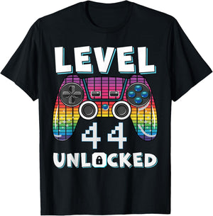 Level 44 Unlocked Funny Video Gamer 44th Birthday Gaming T-Shirt - T-Shirt | Black
