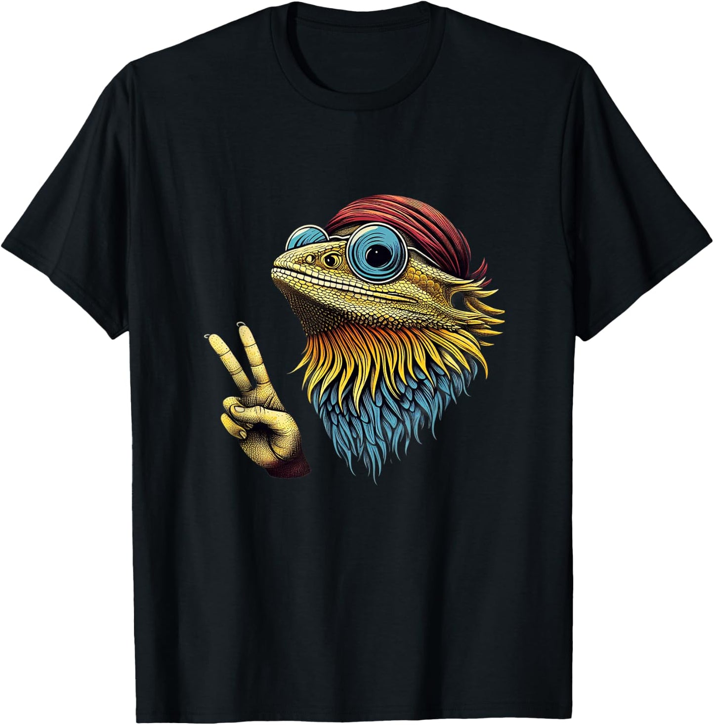 Bearded Dragons Reptile Lizard Pet Hippie Style T-Shirt - T-Shirt | Black
