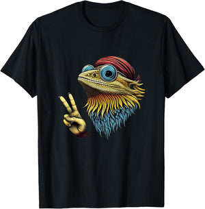 Bearded Dragons Reptile Lizard Pet Hippie Style T-Shirt - T-Shirt | Black