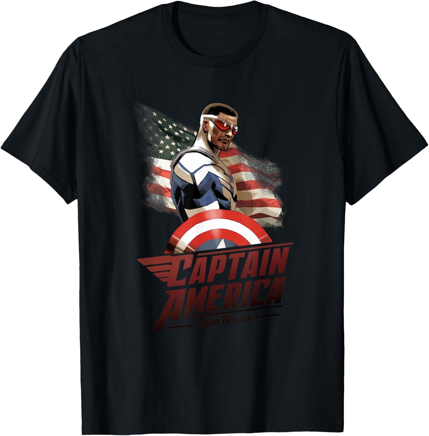 Marvel Avengers Sam Wilson Captain America Flag T-Shirt - T-Shirt | Black