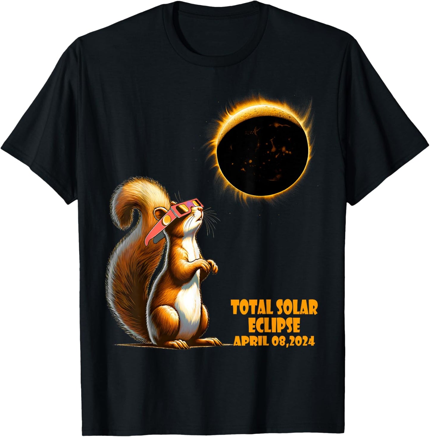 Watching Squirrel Solar Eclipse April 2024 North America T-Shirt - T-Shirt | Black
