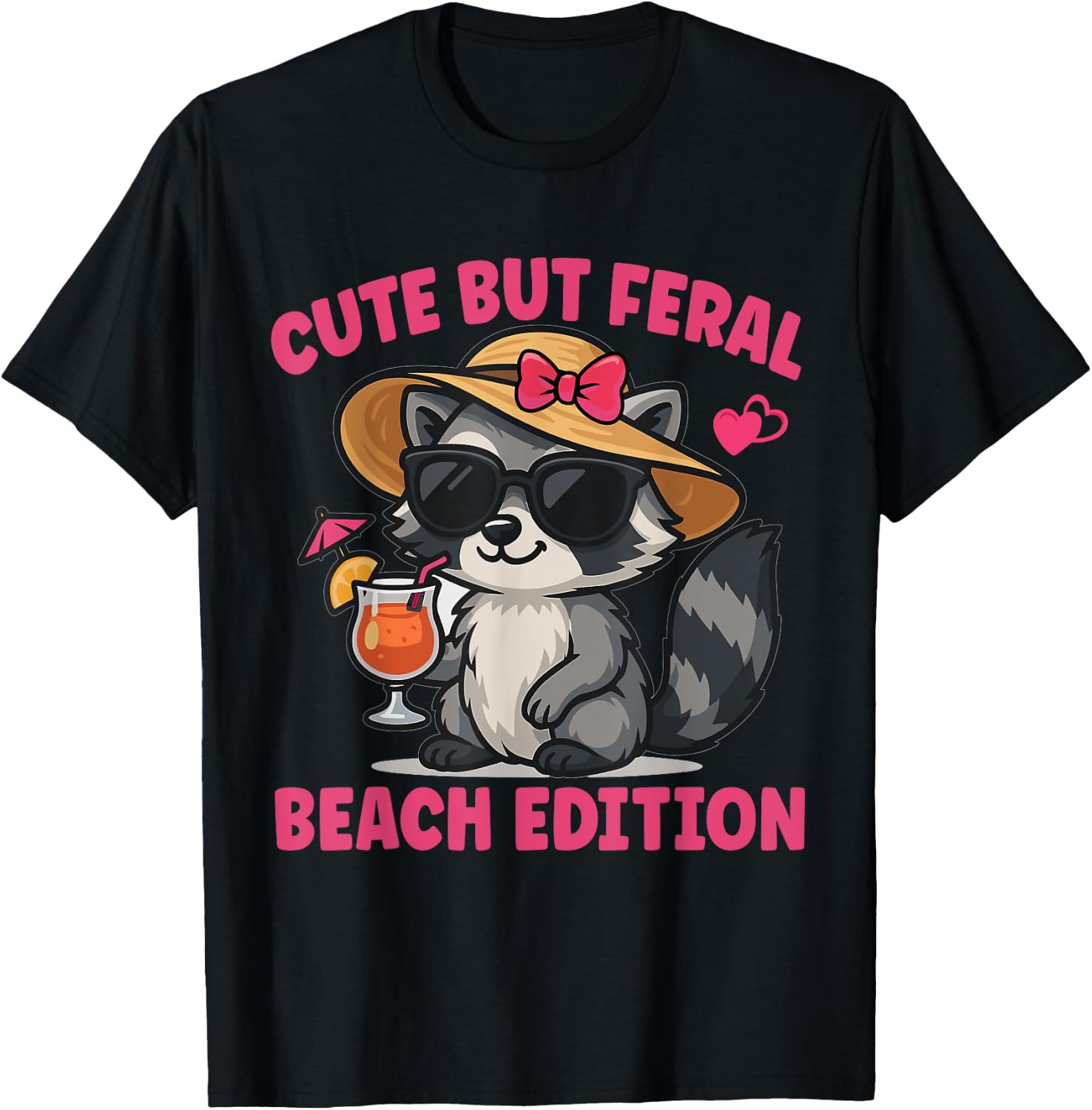 Cute But Feral Beach Edition Raccoon T-Shirt - T-Shirt | Black