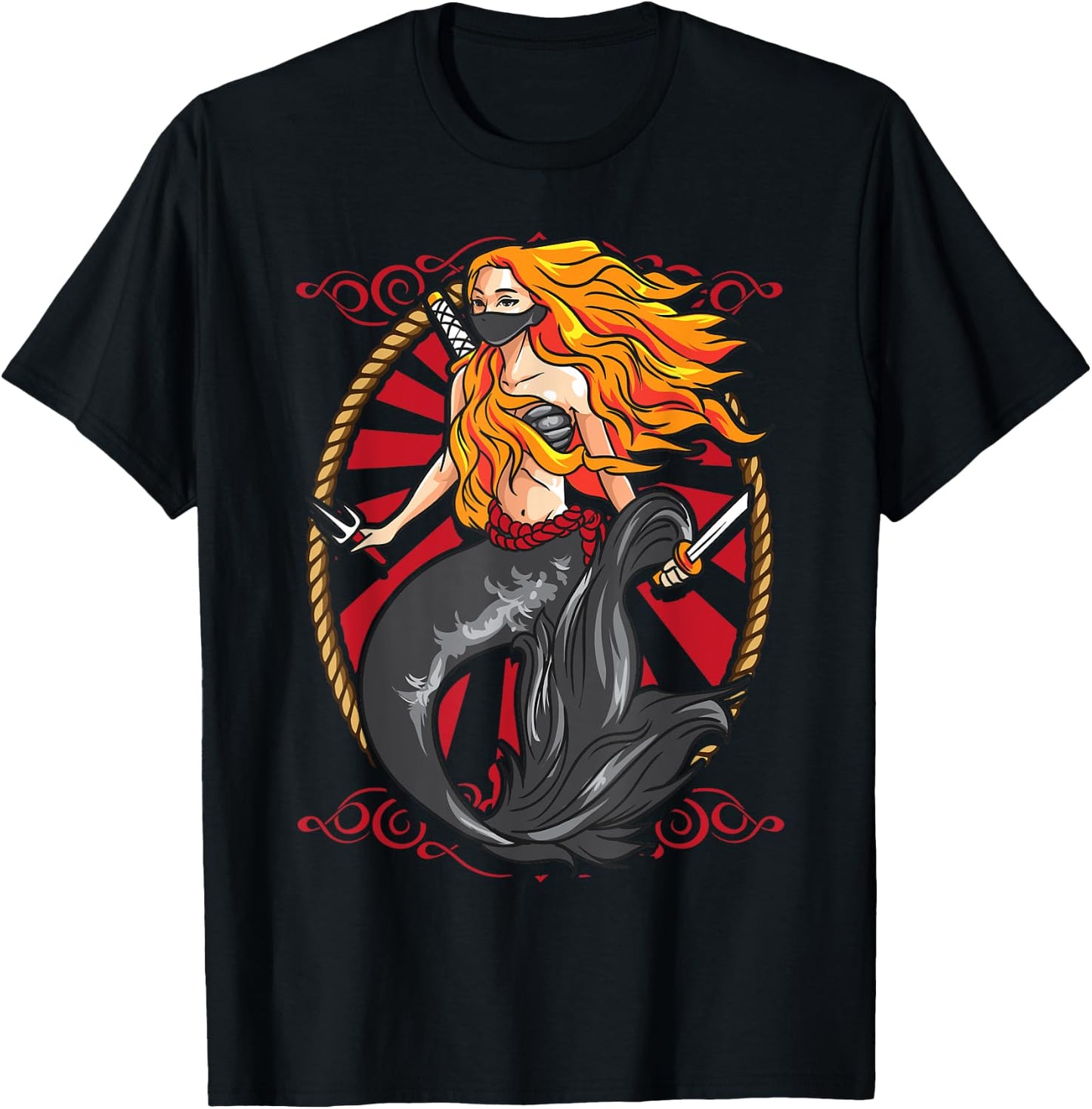 Ninja Mermaid | Cool Shinobi Mercenary Warrior Graphic Gift T-Shirt - T-Shirt | Black