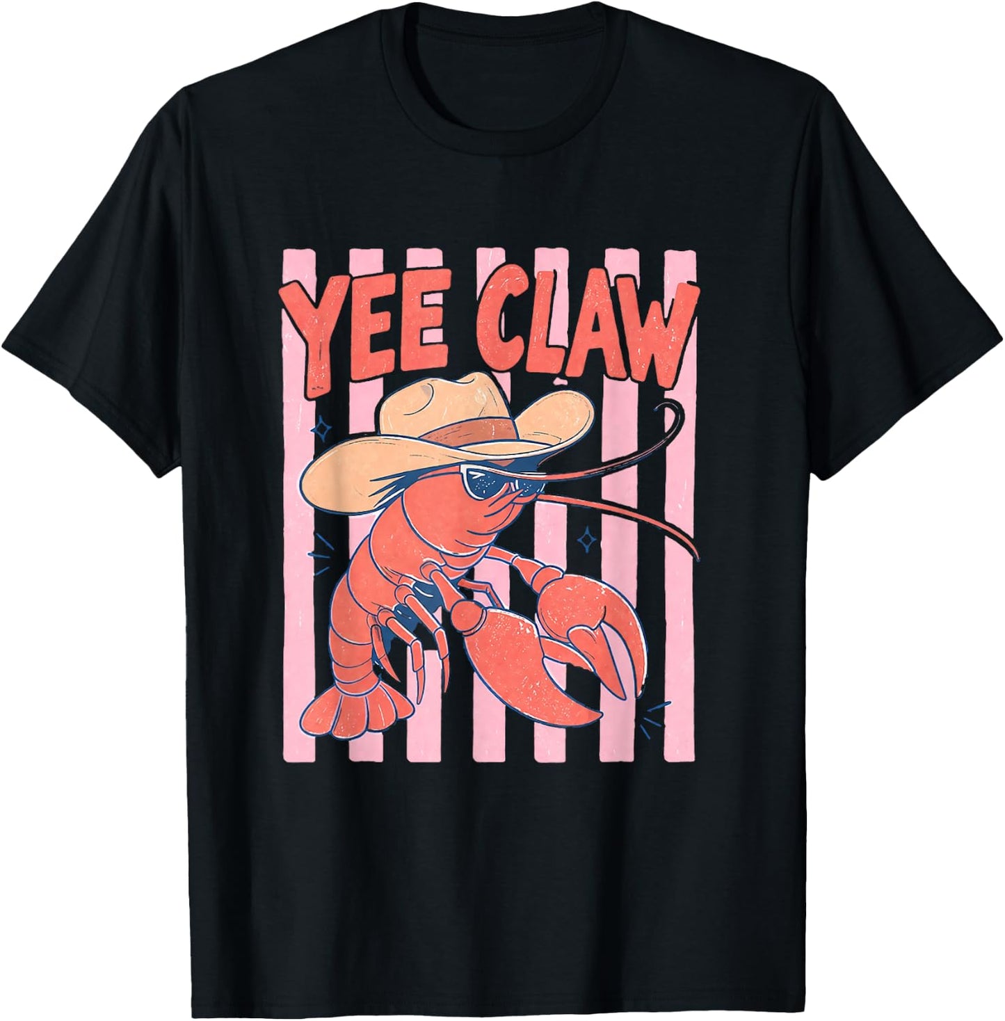 Striped Lobster Cowboy Yee Claw Funny Western Beach Cowgirl T-Shirt - T-Shirt | Black