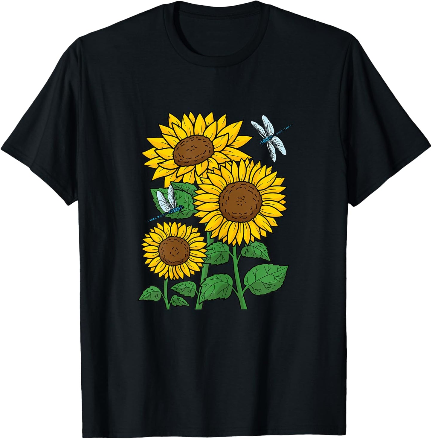 Sunflower Wildflower Dragonfly Floral Flower Women Girls T-Shirt - T-Shirt | Black
