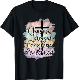 Chosen Blessed Forgiven Redeemed Christian Cross Jesus Cute T-Shirt - T-Shirt | Black