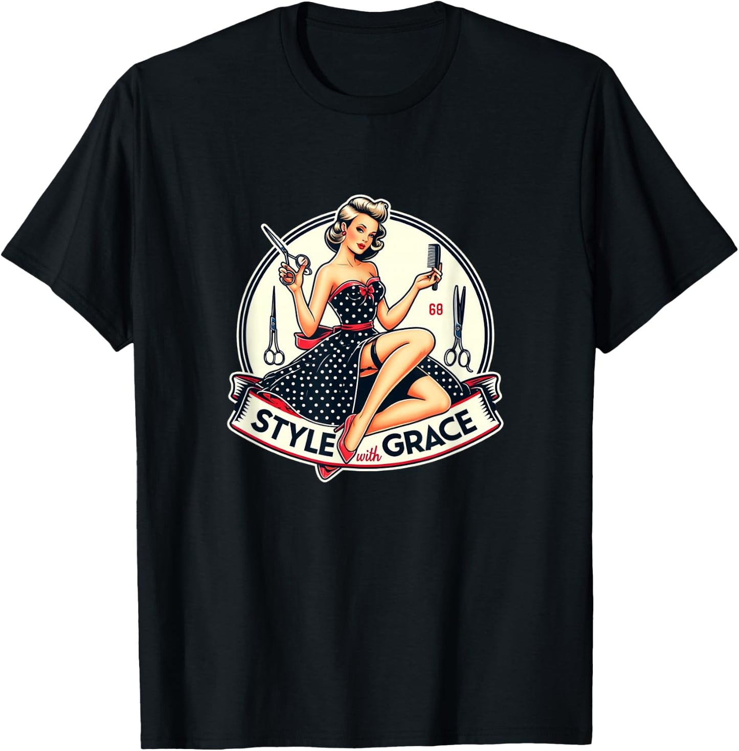 Style With Graphic Pin-Up Grace - S25 , Black, S T-Shirt - T-Shirt | Black