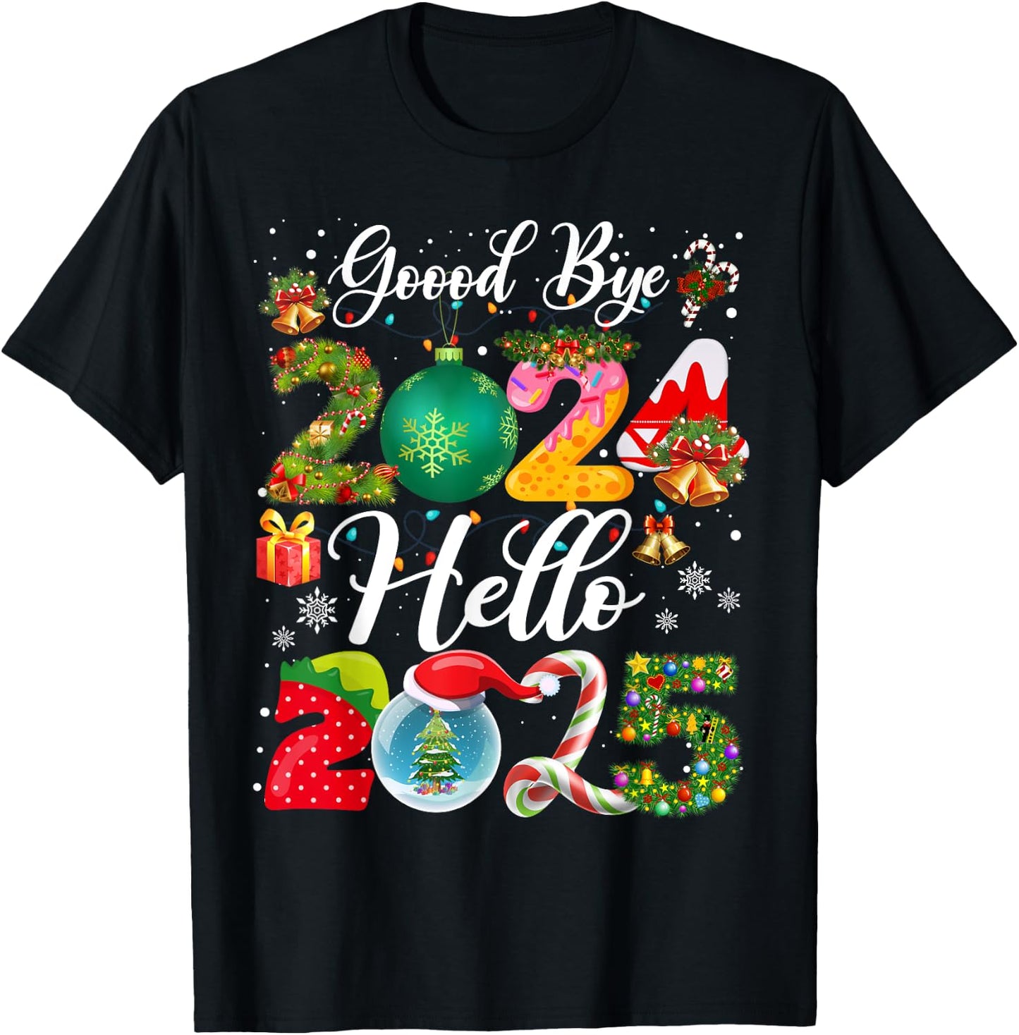 Christmas and New Year Family Matching Outfit Goodbye 2024 Hello 2025 Happy New Year's Eve Christmas Xmas - Black, -Adults & Kids, Short Sleeve, Small, Classic Fit, Cotton Blend T-Shirt - T-Shirt | Black