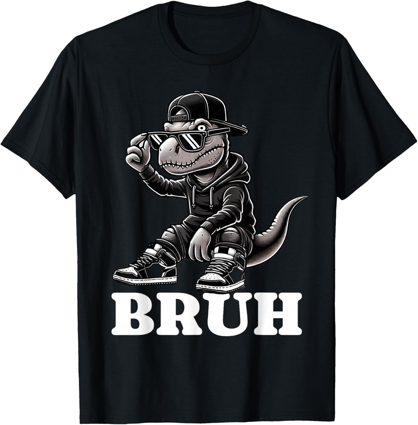 Hip Hop T Rex Dinosaur Bruh Funny Boys Teens Saying Humor T-Shirt - T-Shirt | Black