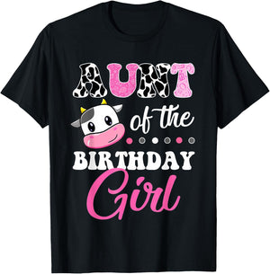 Aunt Of The Birthday Girl Family Matching Shirt Farm Cow T-Shirt - T-Shirt | Black