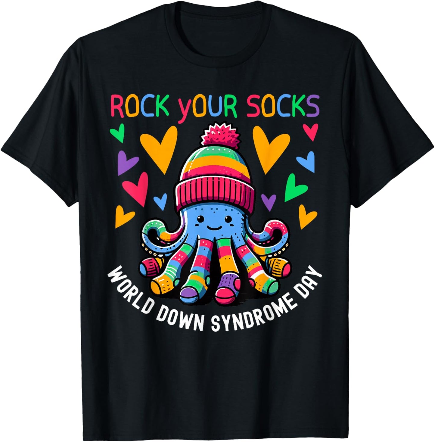 Rock Your Socks Down Syndrome Awareness Day Octopus WDSD T-Shirt - T-Shirt | Black