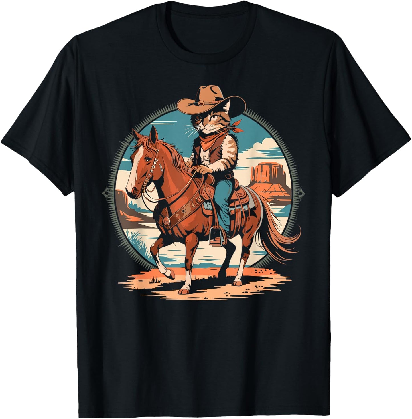 Cowboy Cat Horse Rider Western Texas Meowdy Funny Cats Lover T-Shirt - T-Shirt | Black