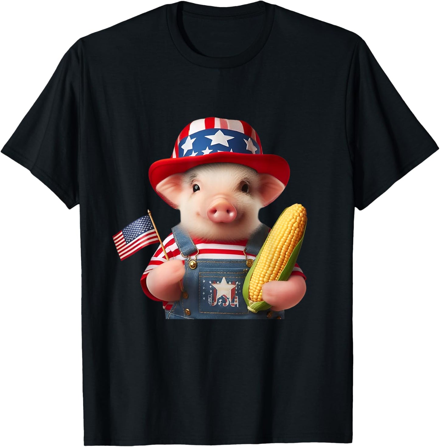 4th of July Pig American Us Flag Patriotic Corn 4th of July T-Shirt - T-Shirt | Black