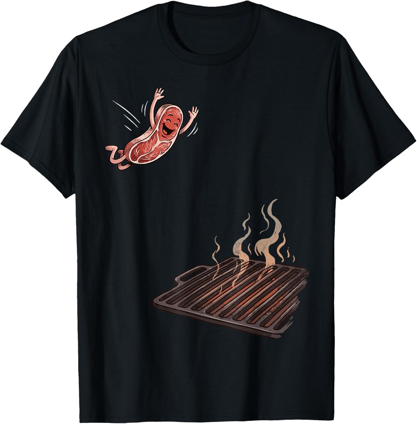 Steak Jumping on to Grill Funny BBQ T-Shirt - T-Shirt | Black
