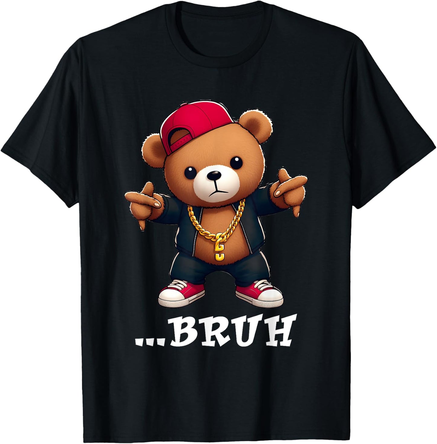 Bruh Meme Hip Hop Teddy Bear Life Street Style Teenager T-Shirt - T-Shirt | Black