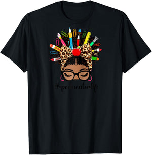 Afro African American Special Education Teacher Messy Bun Raglan Baseball T-Shirt - T-Shirt | Black