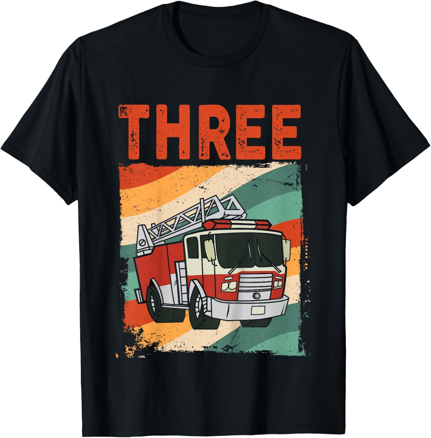 3 Year Old Shirt 3rd Birthday Boy Firefighter Fire Truck T-Shirt - T-Shirt | Black