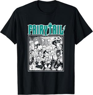 Fairy Tail Manga Black and White Group Shot Anime T-Shirt - T-Shirt | Black