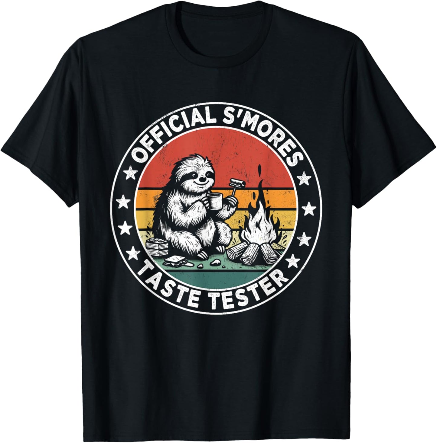 Official S'mores Tester Funny Vintage Sloth S'more Camping T-Shirt - T-Shirt | Black