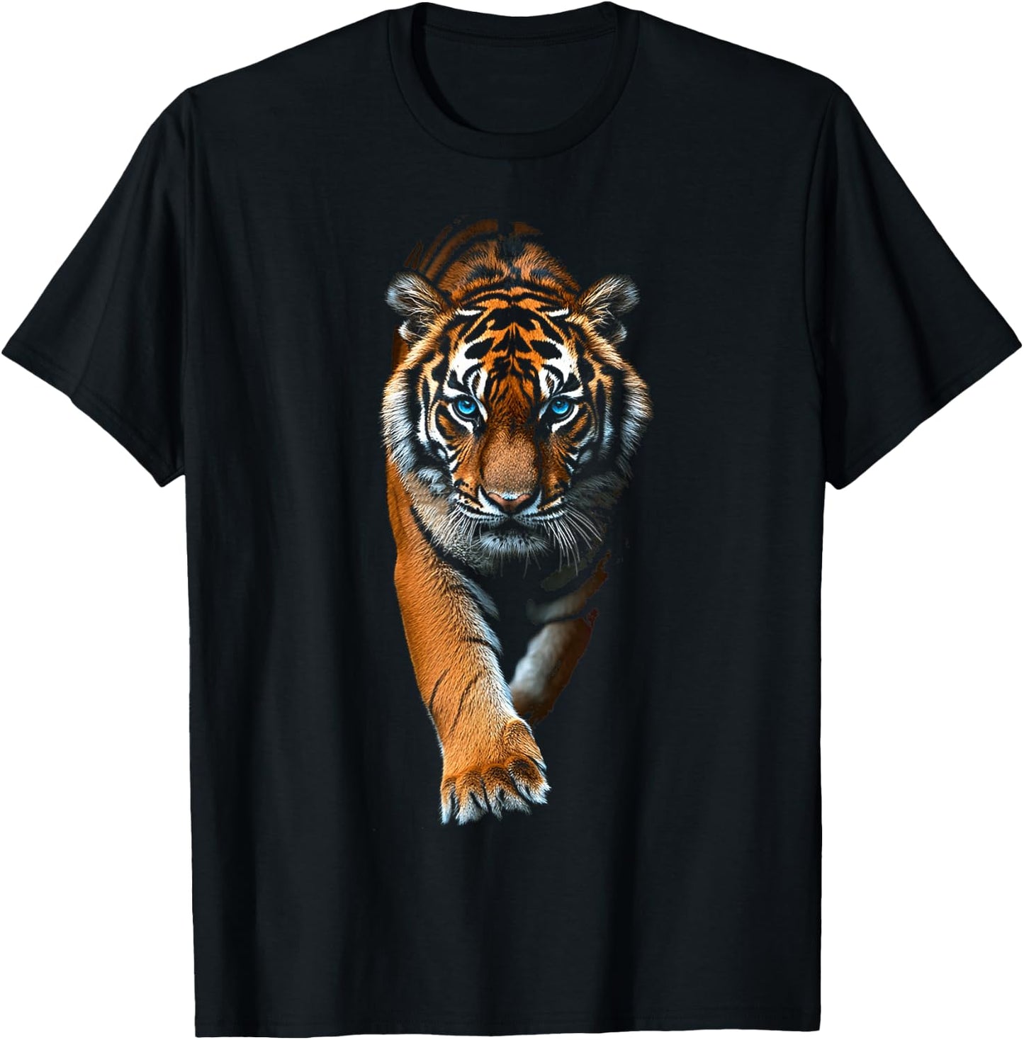 Tiger Animal Graphic Blue Eyes Illustration Tiger , black T-Shirt - T-Shirt | Black