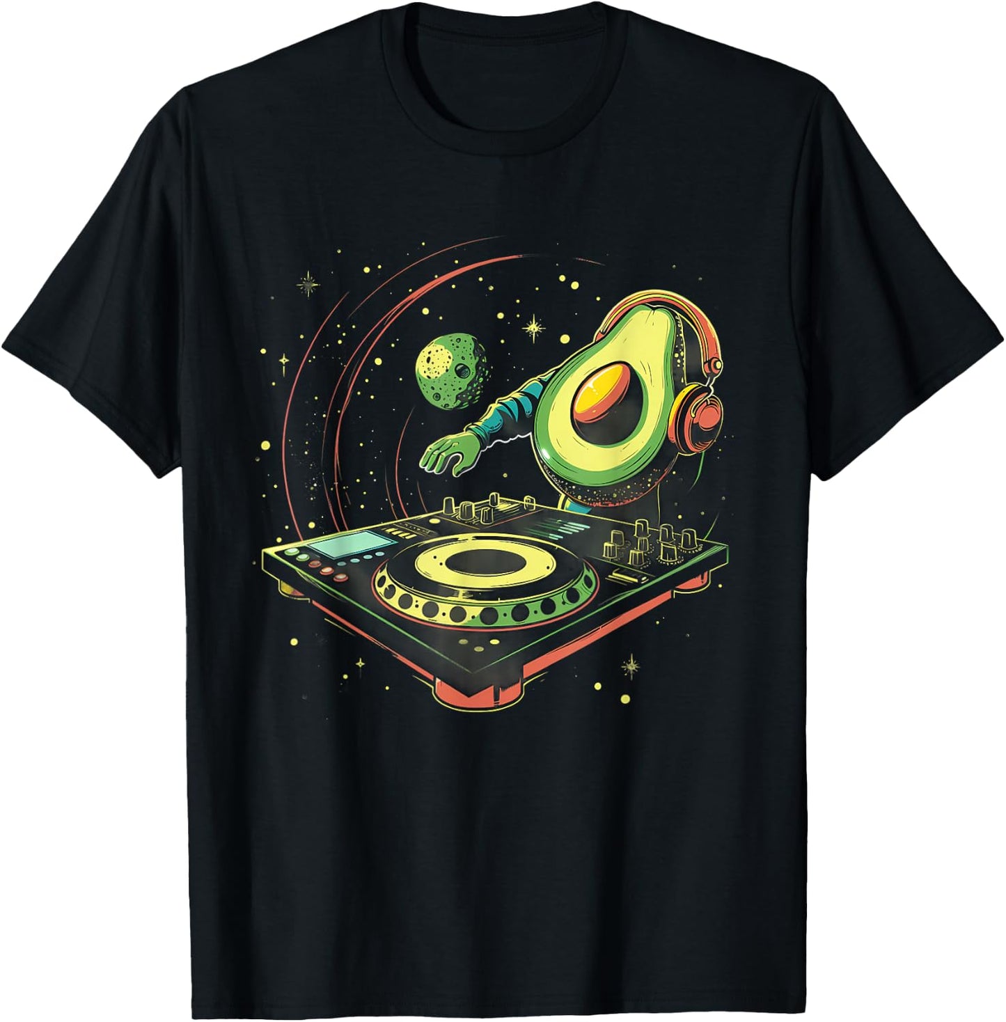 Avocado Music DJ Turntable DJ Avocado Fruits EDM Space T-Shirt - T-Shirt | Black