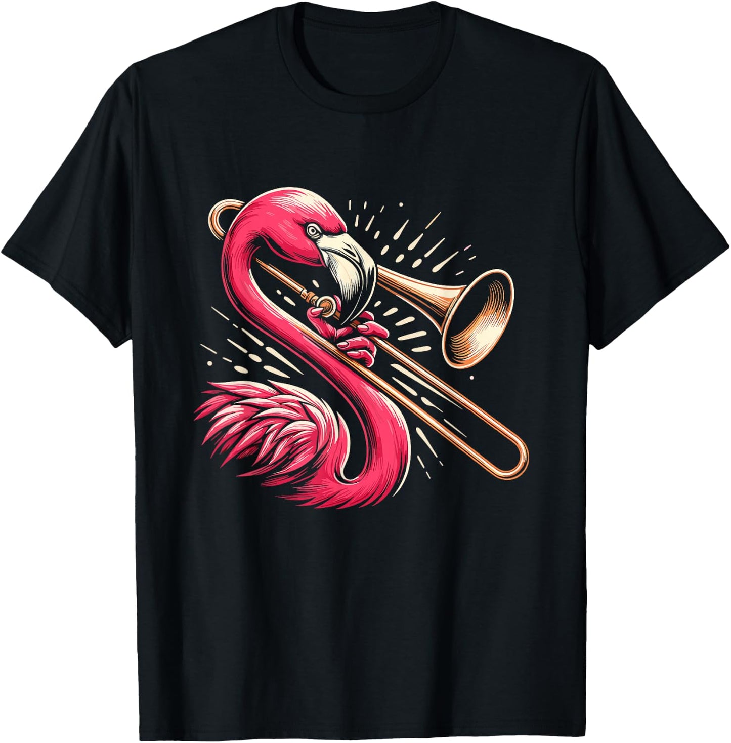 Flamingo Trombone Player T-Shirt - T-Shirt | Black