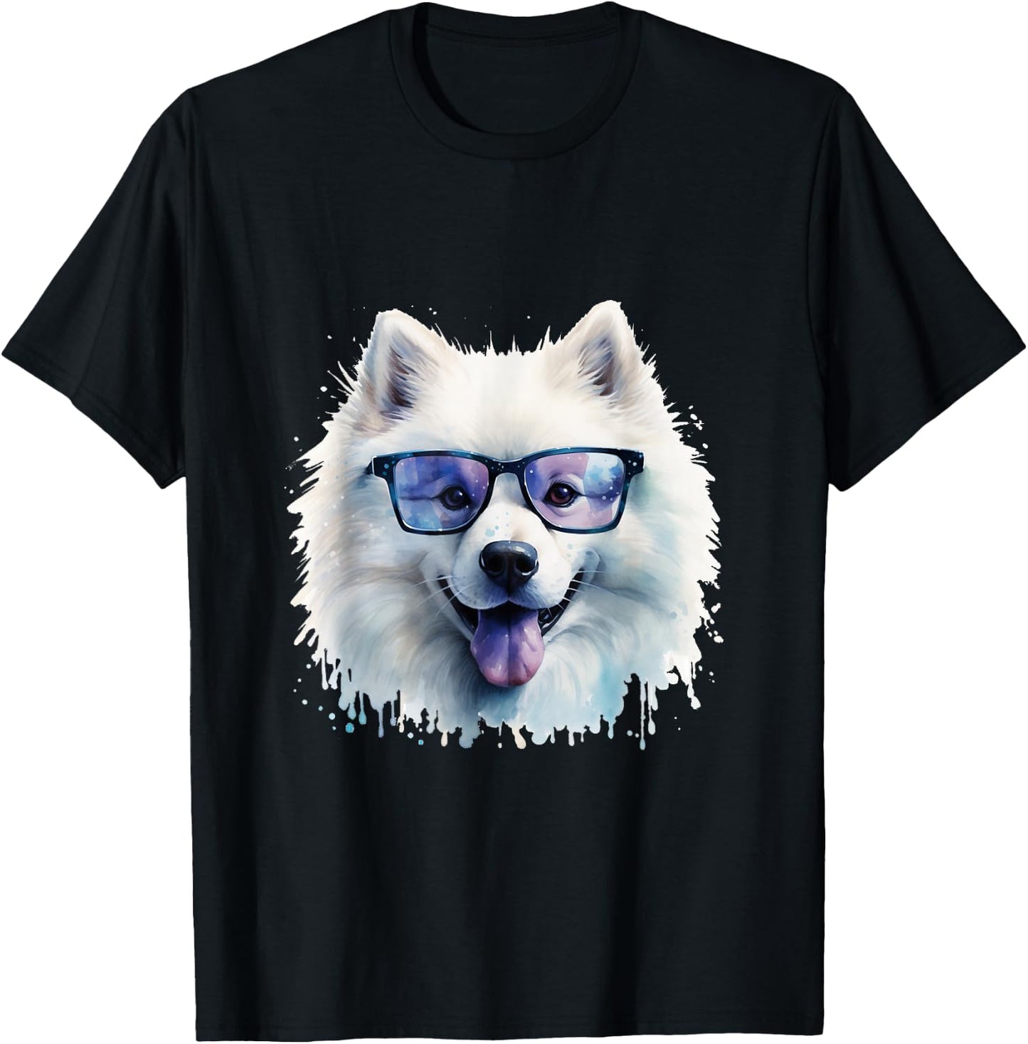Samoyed Dog Wearing Glasses Watercolour T-Shirt - T-Shirt | Black