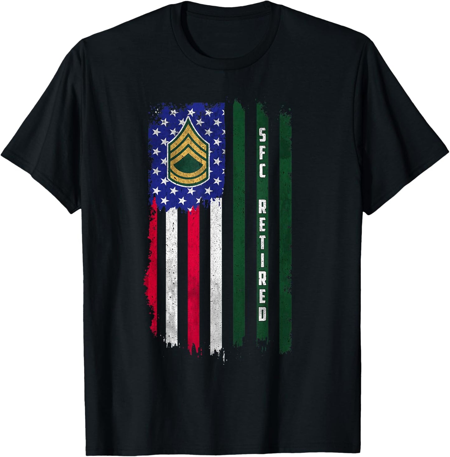 Retired E-7 Sergeant First Class SFC Rank American Flag Papa T-Shirt - T-Shirt | Black