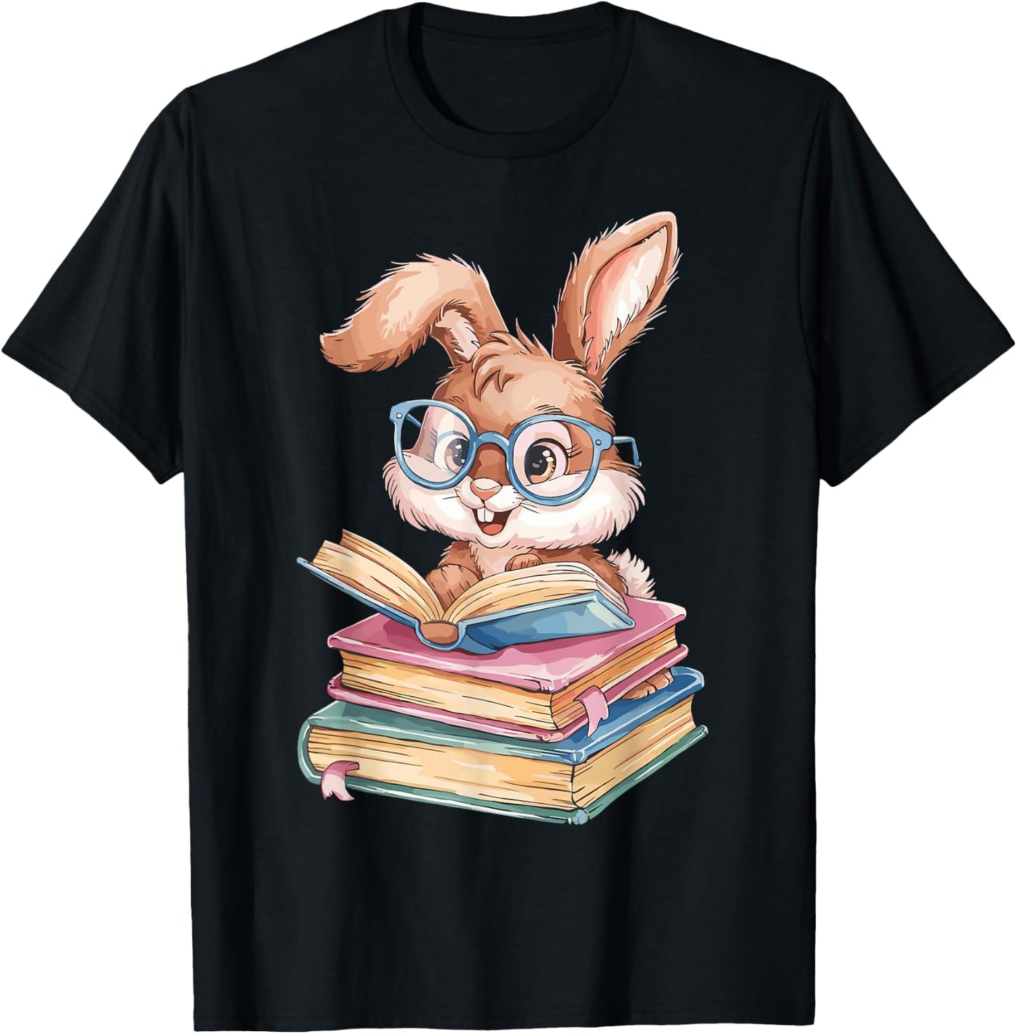 Bunny Rabbit Reading Books Funny Rabbit Books Bunny Reader T-Shirt - T-Shirt | Black