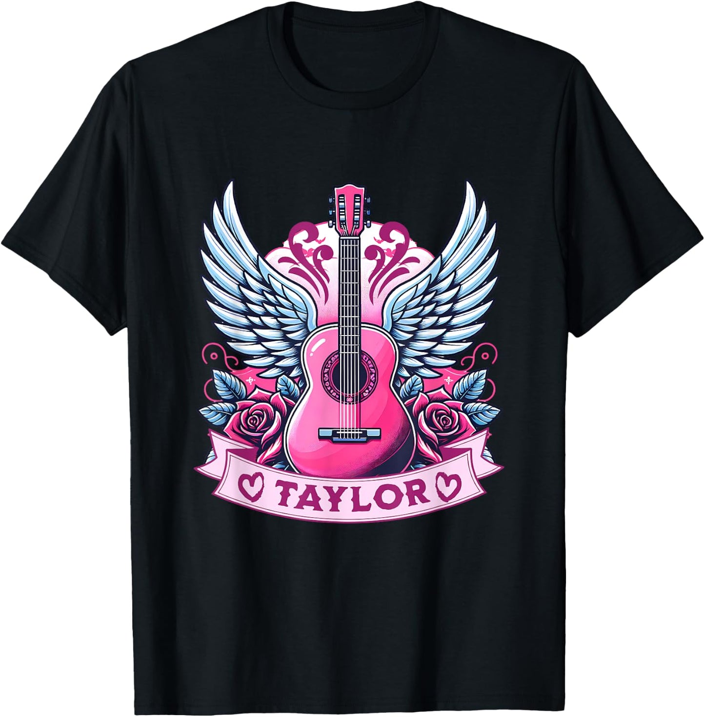 Girl Retro Guitar First Name Personalized Taylor T-Shirt - T-Shirt | Black