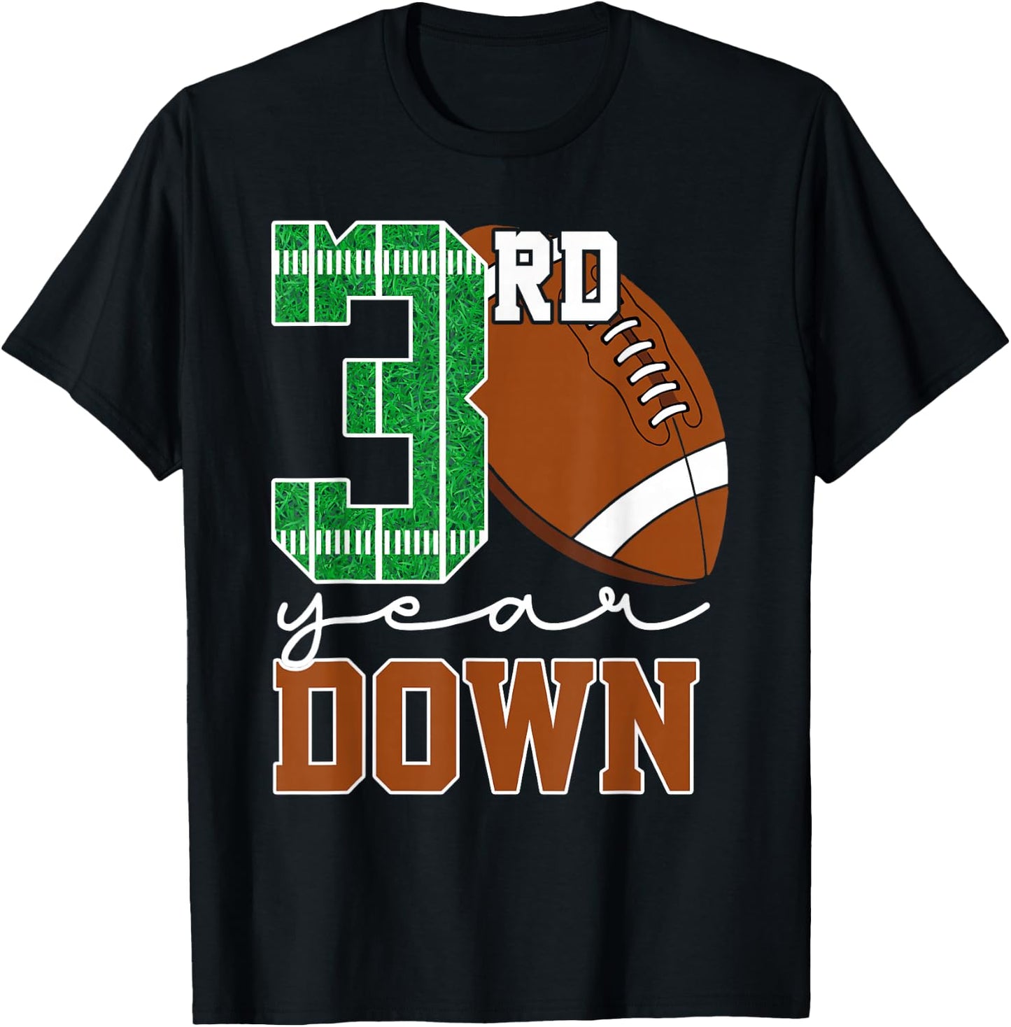 3rd Year Down Football Lover Third Birthday Boy Party T-Shirt - T-Shirt | Black